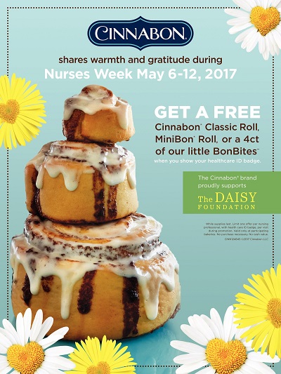 cinnabon nurses week promotion 2017